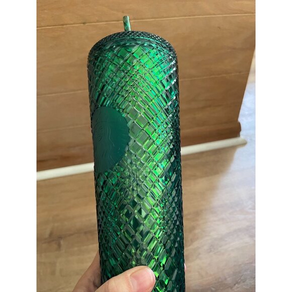 VHTF NWT Starbucks Green Diamond Textured Cold Cup Tumbler With Straw 24 Oz - Picture 3 of 5